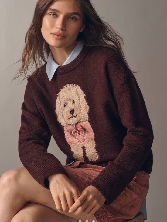 Anthropologie Sweaters - NWT new medium Anthropologie dog Crewneck Sweater wine lab burgundy